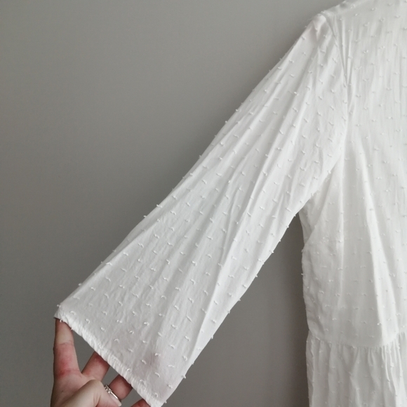 Seraphine Maternity Confetti Fleck White Woven Drop Waist Blouse Button Front 6 - Picture 7 of 16